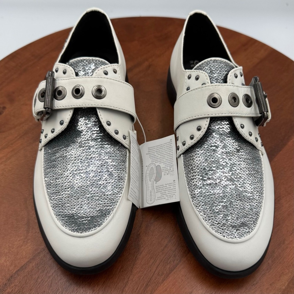 Geox Respira Loafer White Sequin Buckle Glam Shoes Womens Size EU38 Italian‎